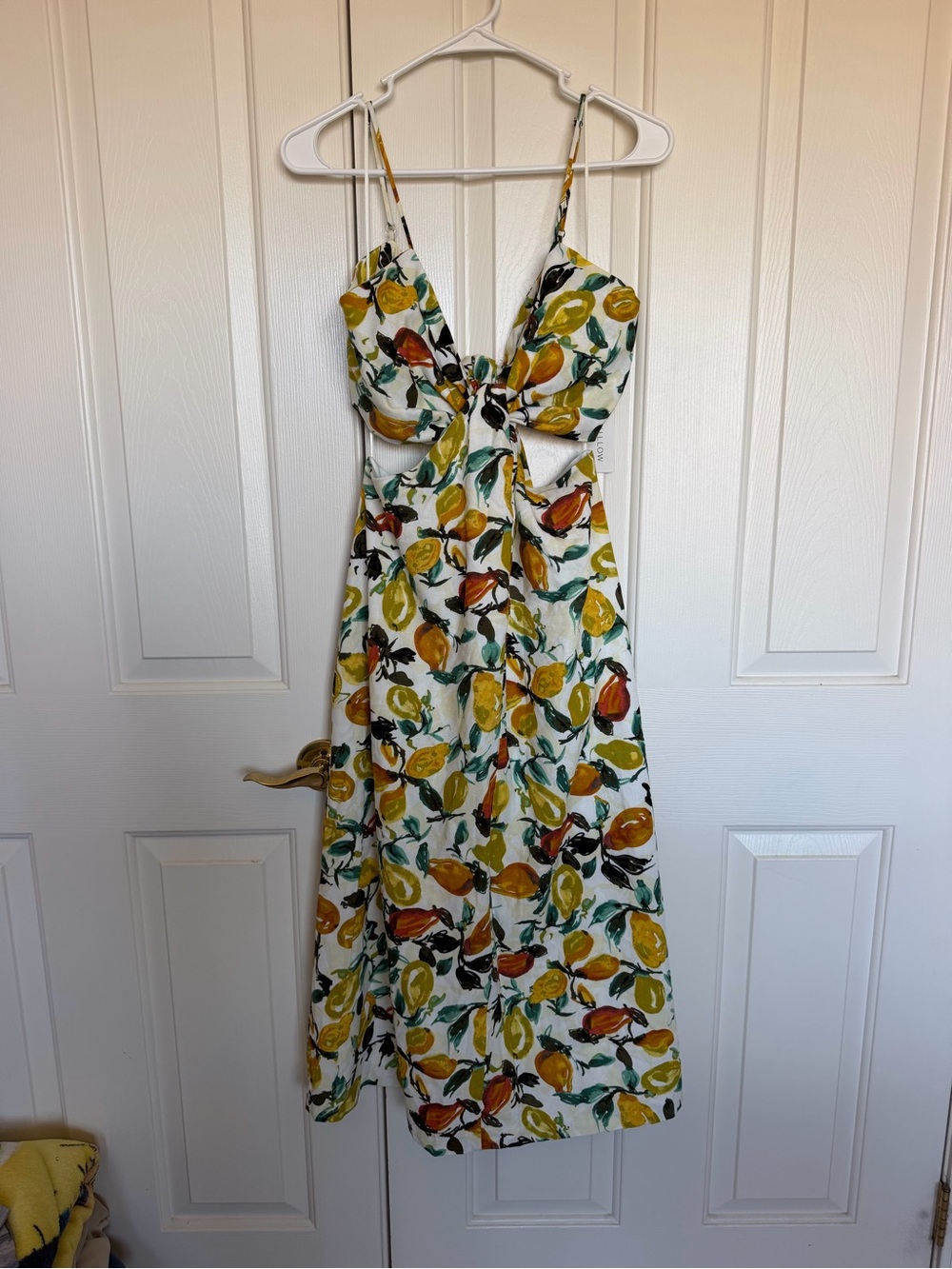 Willow White Lemon-Print Tie-Front Midi Dress with Green Leaves